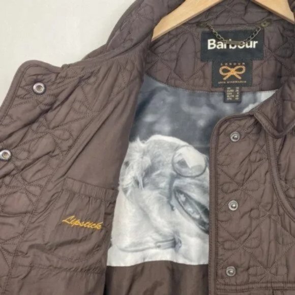 Rare Barbour x Anya Hindmarch 6 Minx Quilted Jacket Brown Bows Vintage - Picture 9 of 13